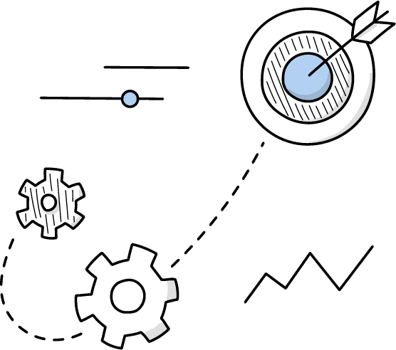 ターゲット、ギア、波線などの装飾イラスト