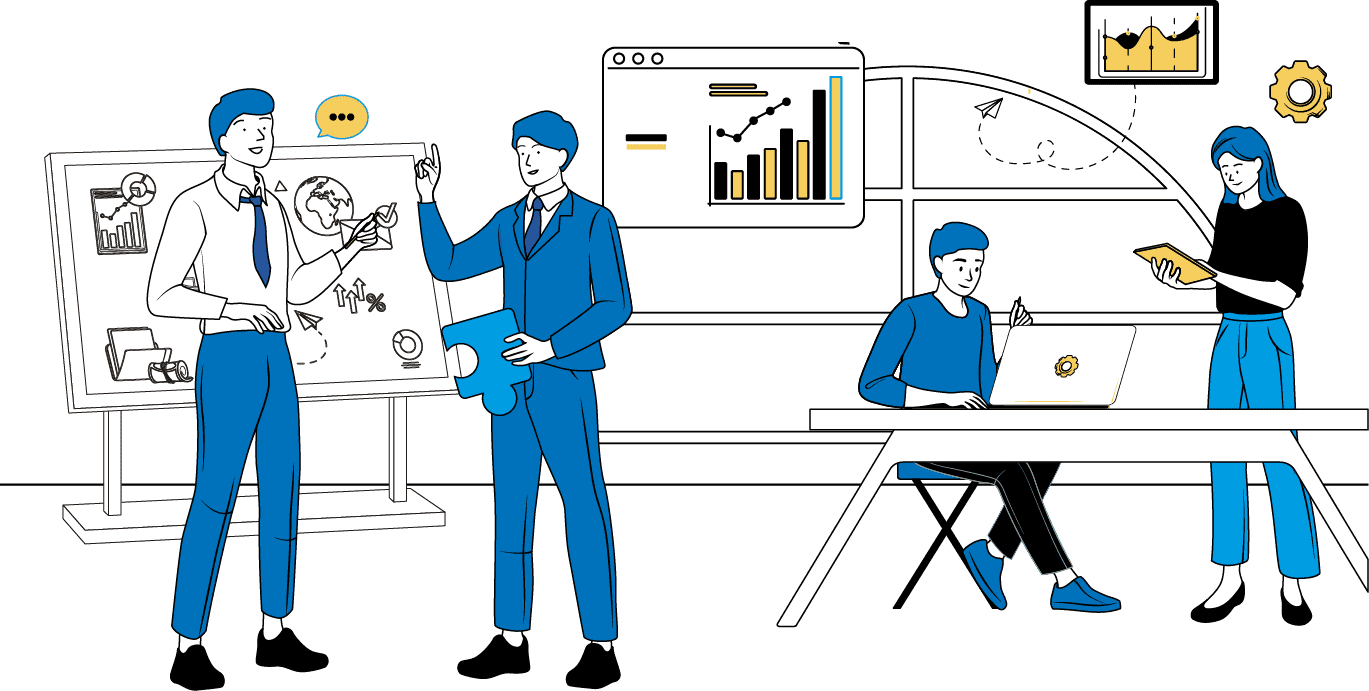 会議をする4人のビジネスパーソンのイラスト