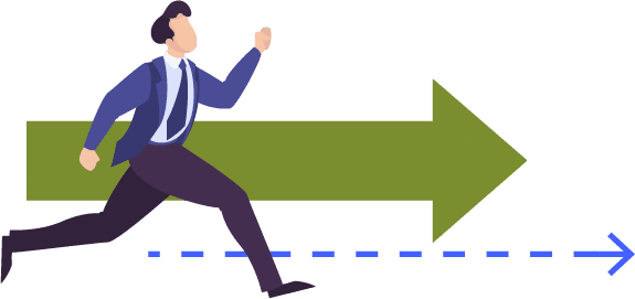 矢印に向かって走るビジネスパーソンのイラスト