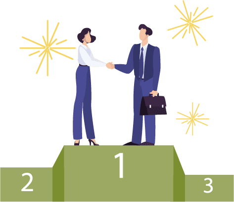 表彰台に立つビジネスパーソンのイラスト